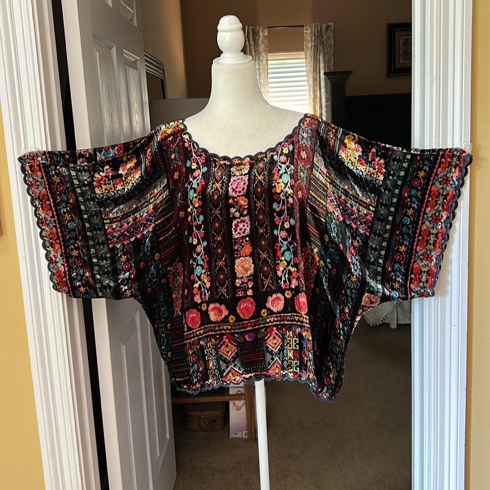 Johnny Was Multicolor Velvet Floral Embroidered Blouse - Picture 2 of 15